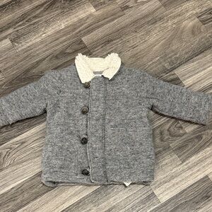 Zara toddler boy Gray Jacket with Cream Sherpa Collar size 12-18 months